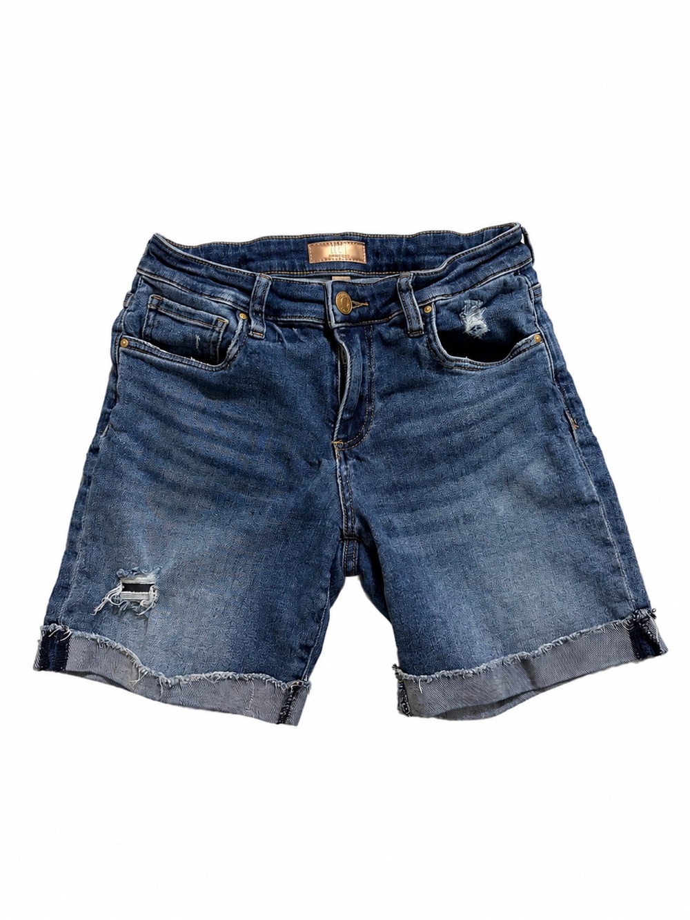 KUT From The Kloth Catherine Boyfriend Mid-Blue Distressed Cuffed Denim Shorts